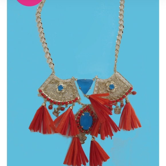 ๐HP๐ STQ gold-tone red & turquoise statement necklace - Picture 11 of 13